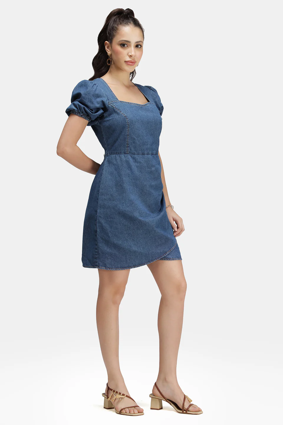 Blue-Chip Tulip Wrap Denim Mini Dress - Image 3