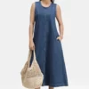 Blue-Chip Ease Pocketed Denim Midi Dress – Deep Indigo