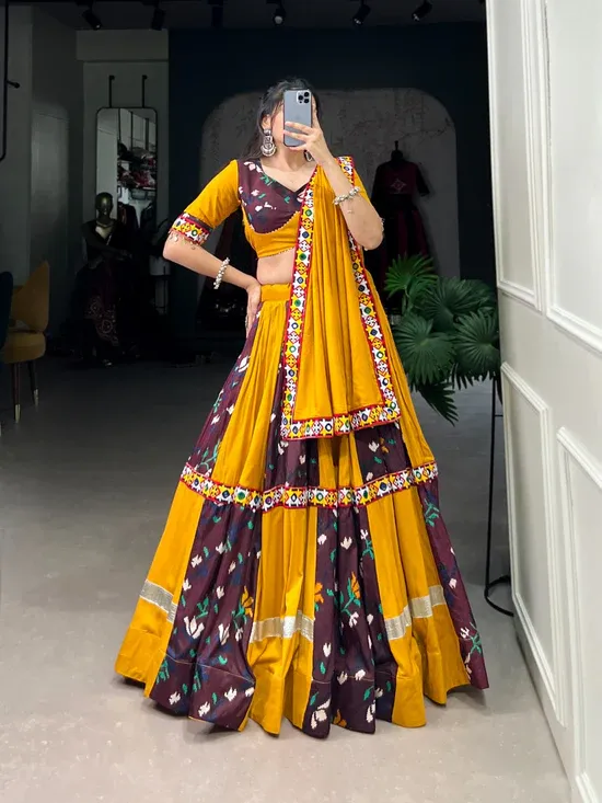 Cultural Dividend Mustard Yellow & Teal Printed Chaniya Choli – Festival Wealth Edition - Image 5