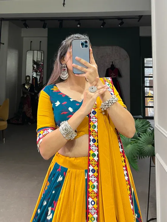 Cultural Dividend Mustard Yellow & Teal Printed Chaniya Choli – Festival Wealth Edition - Image 7