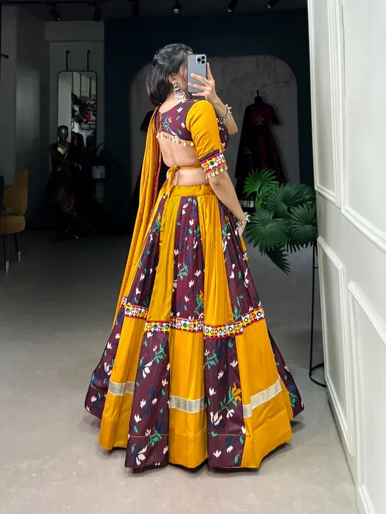 Cultural Dividend Mustard Yellow & Teal Printed Chaniya Choli – Festival Wealth Edition - Image 4