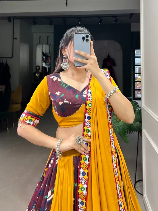 Cultural Dividend Mustard Yellow & Teal Printed Chaniya Choli – Festival Wealth Edition - Image 3