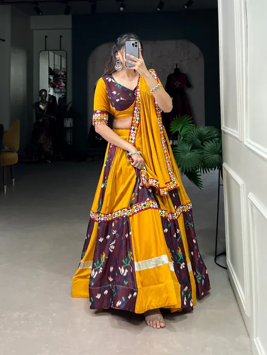 Cultural Dividend Mustard Yellow & Teal Printed Chaniya Choli – Festival Wealth Edition - Image 2