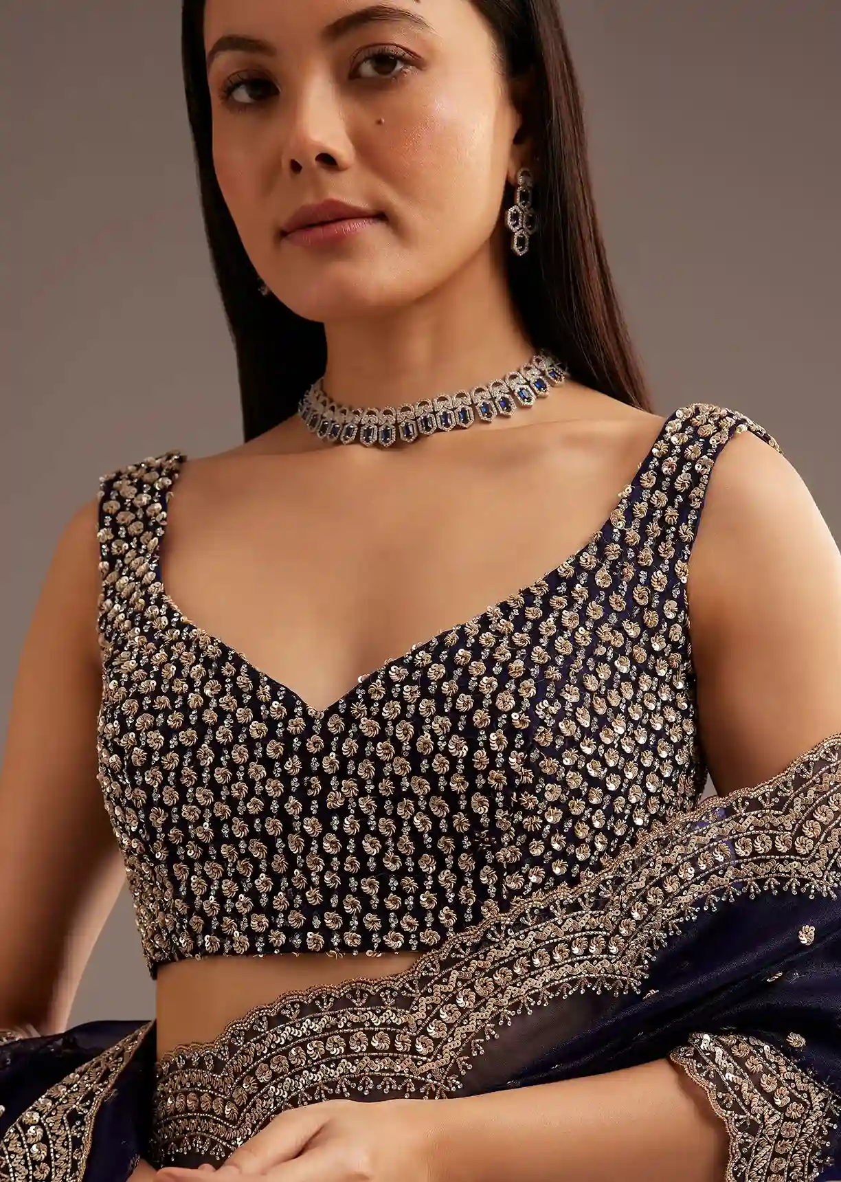 Midnight Reserve Organza Tissue Saree with Sequin & Cutdana Embroidery – Elite Glamour Portfolio - Image 4