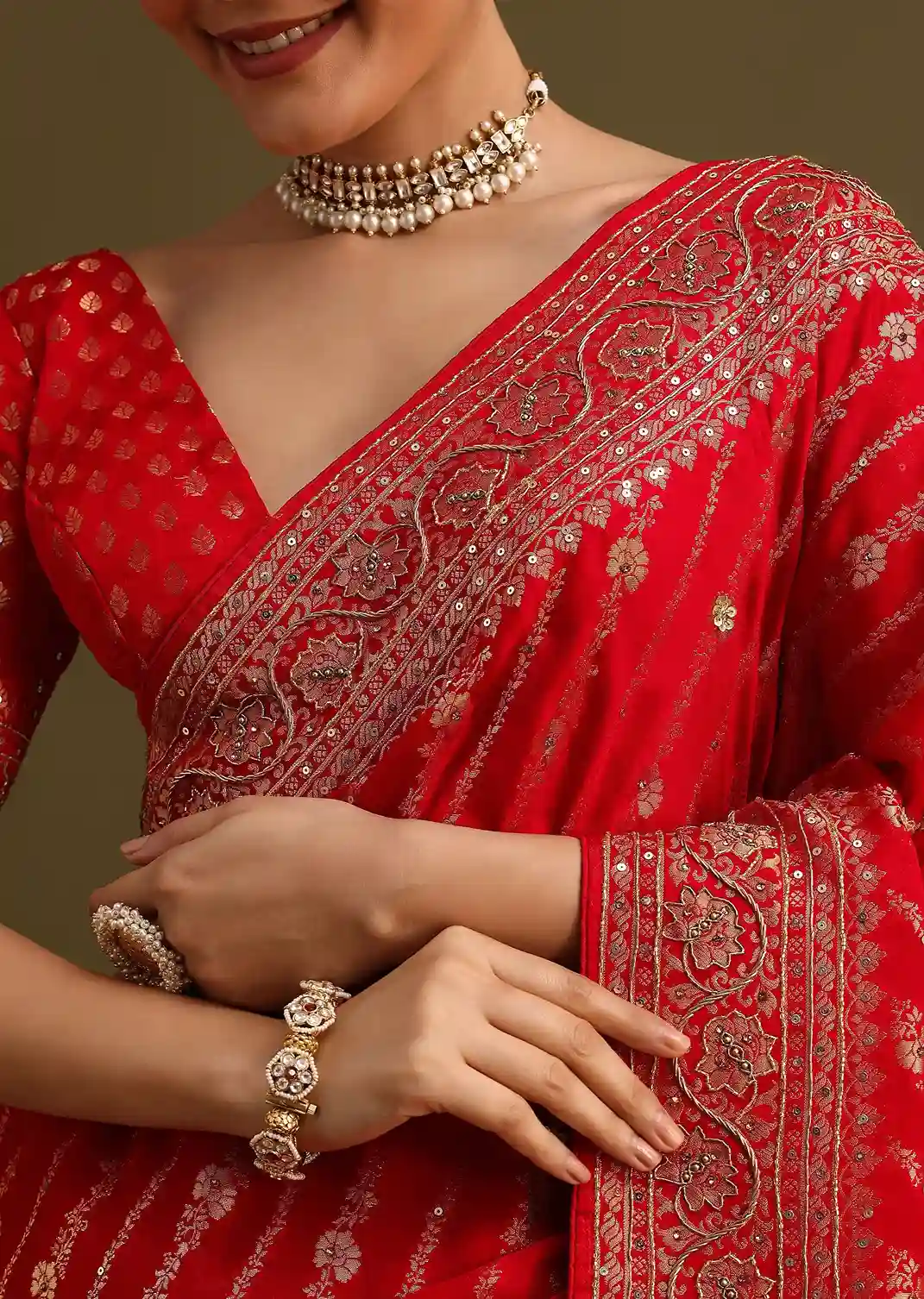 Regal Red Saree – A Timeless Ode to Heritage and Glamour - Image 3