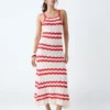 Ecru & Red Wave Knit Maxi Dress – Coastal Luxe with a US Summer Trend Edge