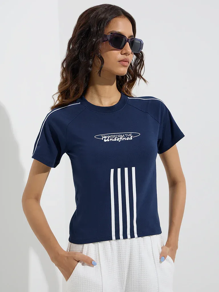 Women’s Navy Transform the Undefined Graphic T-Shirt with Sport Stripe Detail - Image 3