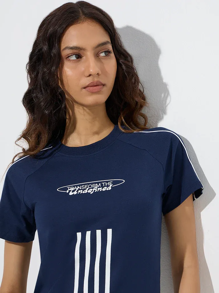 Women’s Navy Transform the Undefined Graphic T-Shirt with Sport Stripe Detail - Image 4