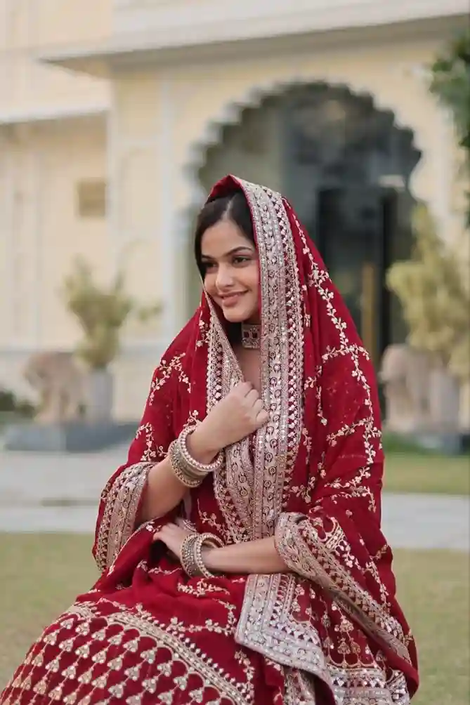 Heavy Sequins & Zari Embroidered Velvet Lehenga Choli - Image 3