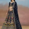 Royal Navy Blue Silk Bridal Lehenga Choli with Multicolor Floral Embroidery