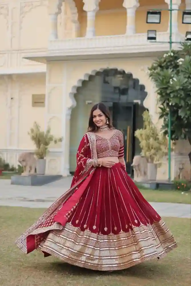 Heavy Sequins & Zari Embroidered Velvet Lehenga Choli - Image 4