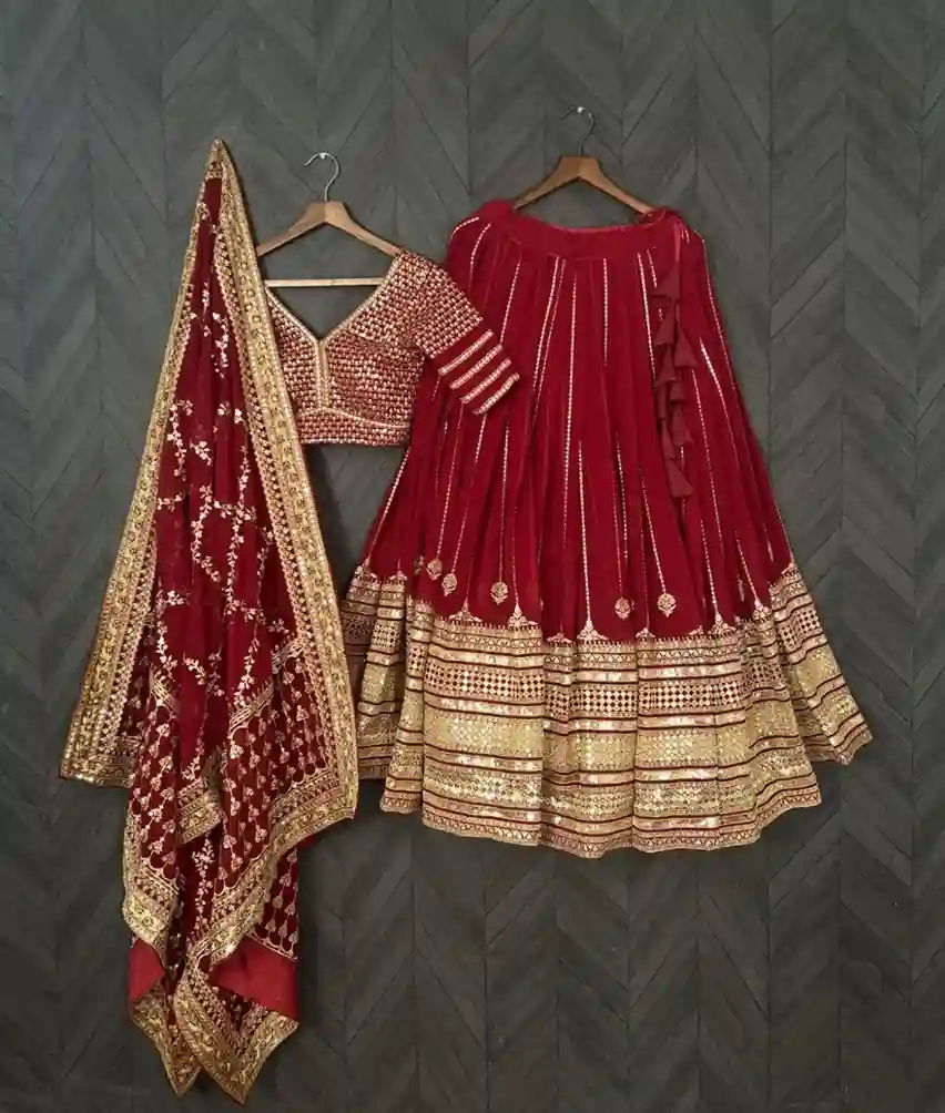 Heavy Sequins & Zari Embroidered Velvet Lehenga Choli - Image 5