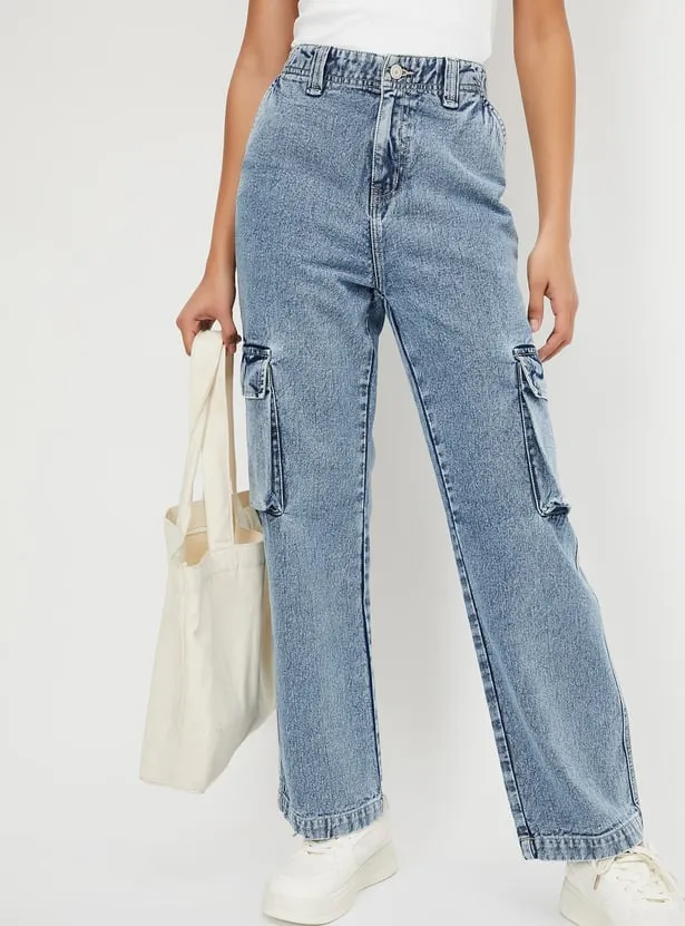 US Trend Mid-Blue Women’s Cargo Jeans – Streetwear Comfort Meets Global Fashion Trade - Image 4