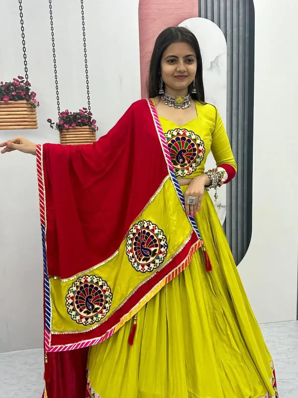Sunburst Peacock Chaniya Choli – Folk Charm, Festive Glow - Image 3