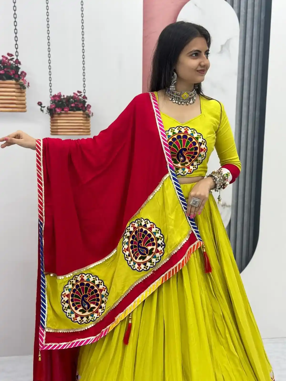 Sunburst Peacock Chaniya Choli – Folk Charm, Festive Glow - Image 4