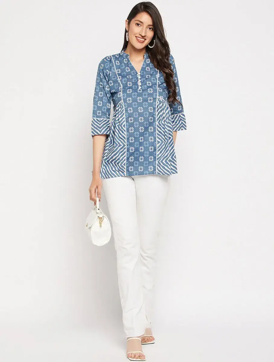 Indigo Bloom Printed Kurti – Elegant. Fresh. Everyday Chic