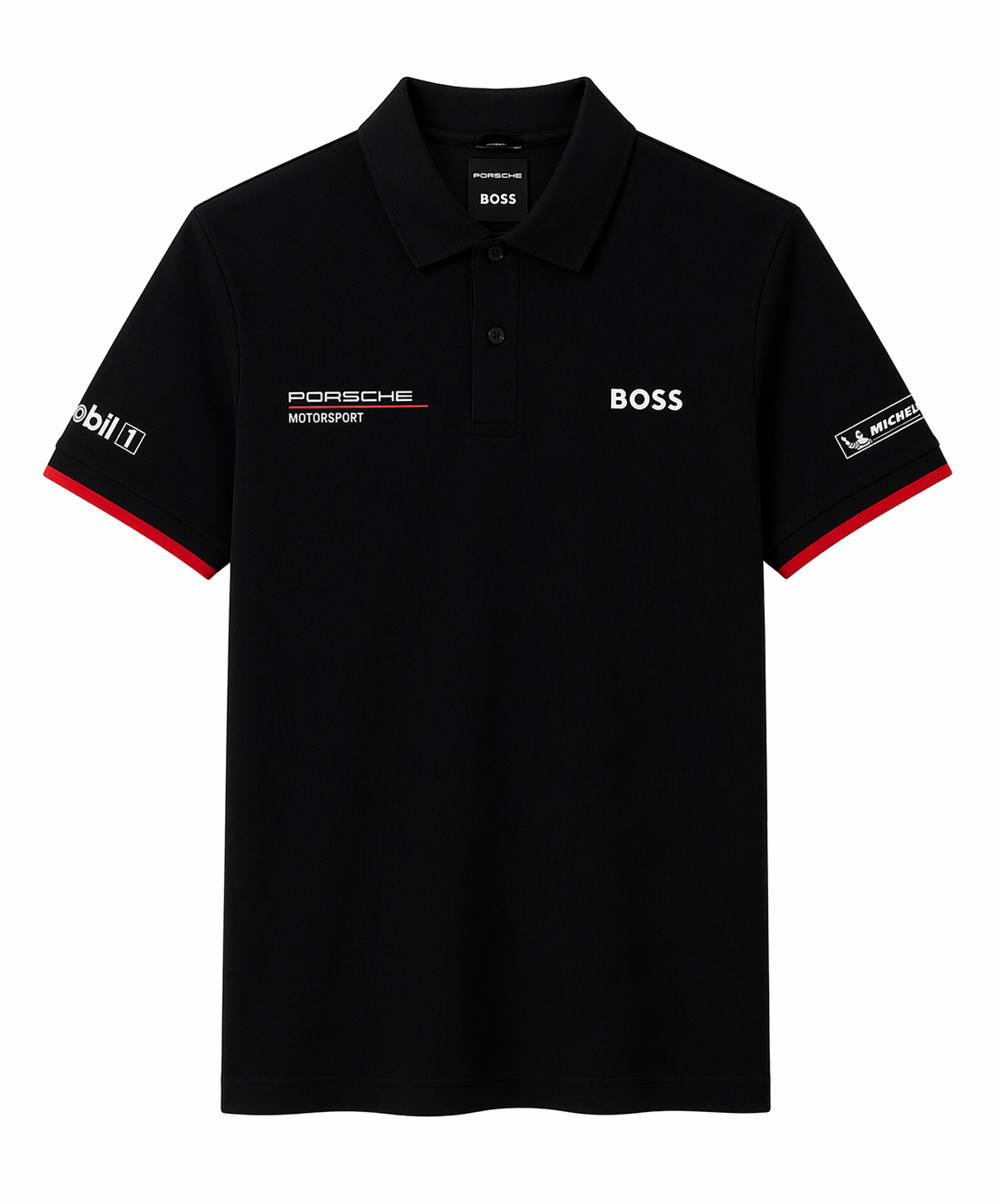 Men’s Premium White Polo T-Shirt – Porsche Motorsport Style with BOSS Branding - Image 2