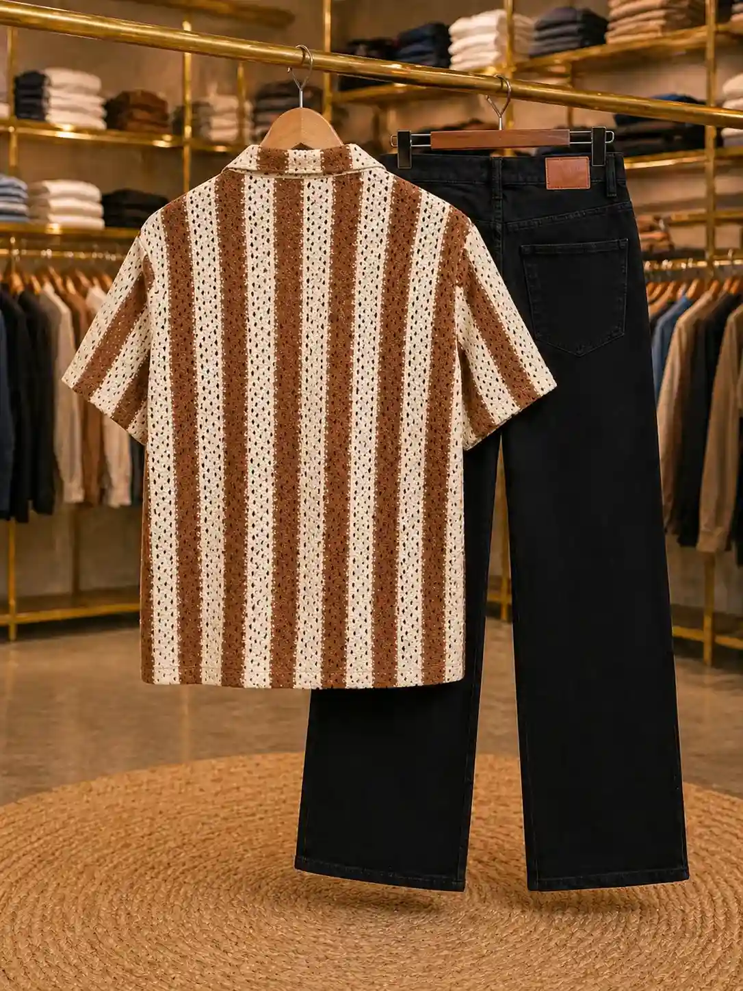 Men’s Perfect Matching Set – Striped Shirt with Black Jeans Combo - Image 2
