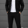 Men’s Modern Casual Set – Black Utility Shirt Jacket with White Tee & Tapered Pants