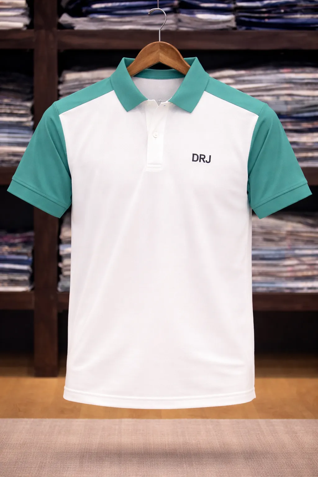 Men’s Premium Polo T-Shirt – White & Green Stylish Collar T-Shirt