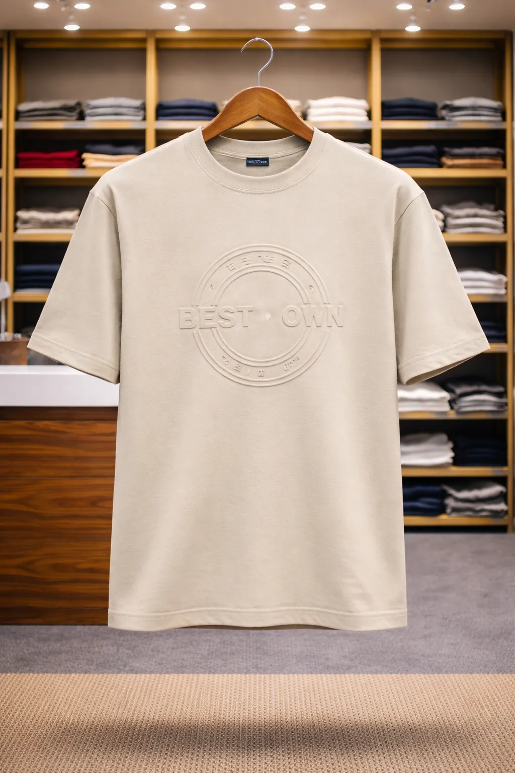 Men’s Premium Brown Oversized T-Shirt – Embossed Logo Casual Wear - Image 2