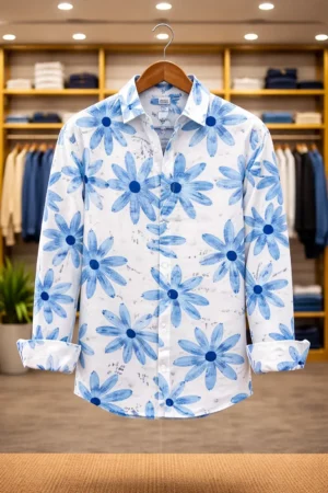 Men’s Floral Printed Shirt – Fresh Blue Blossom Design | Summer Style Essential