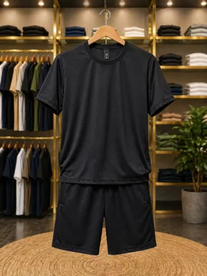 Men’s Everyday Black Co-Ord Set – Solid T-Shirt and Shorts Set