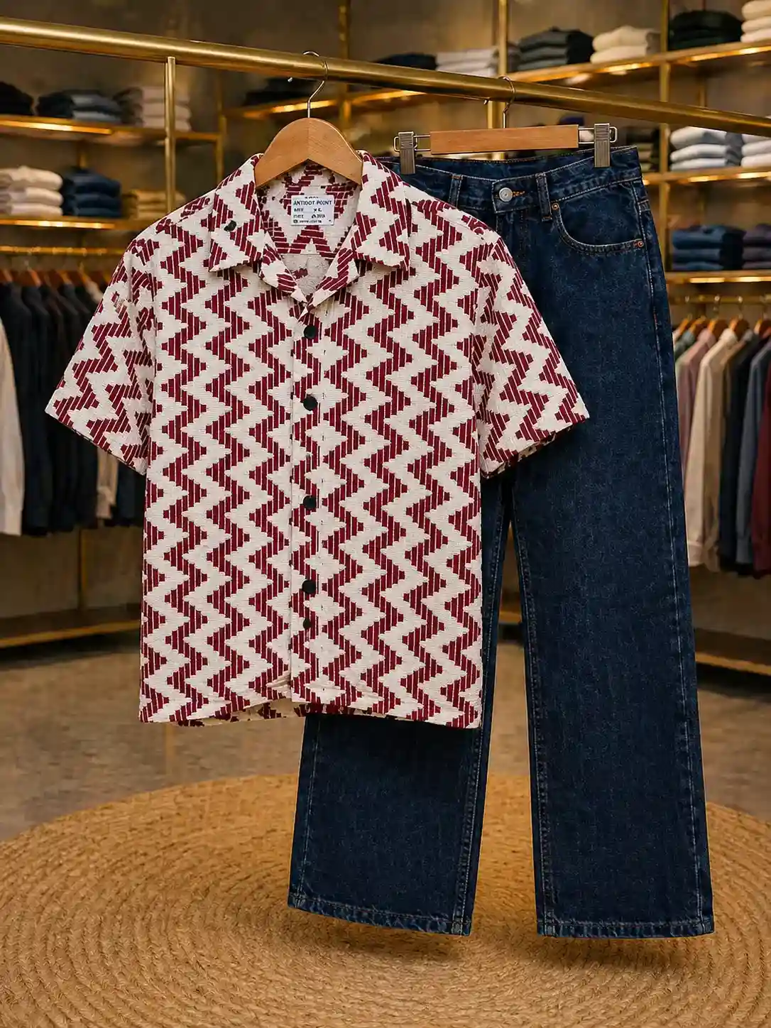 Men’s Cool Zig-Zag Pattern Shirt – Green White Half Sleeve Stylish Shirt - Image 2