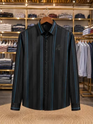 Black Blue Stripe Full Sleeve Party Wear Shirt for Men89