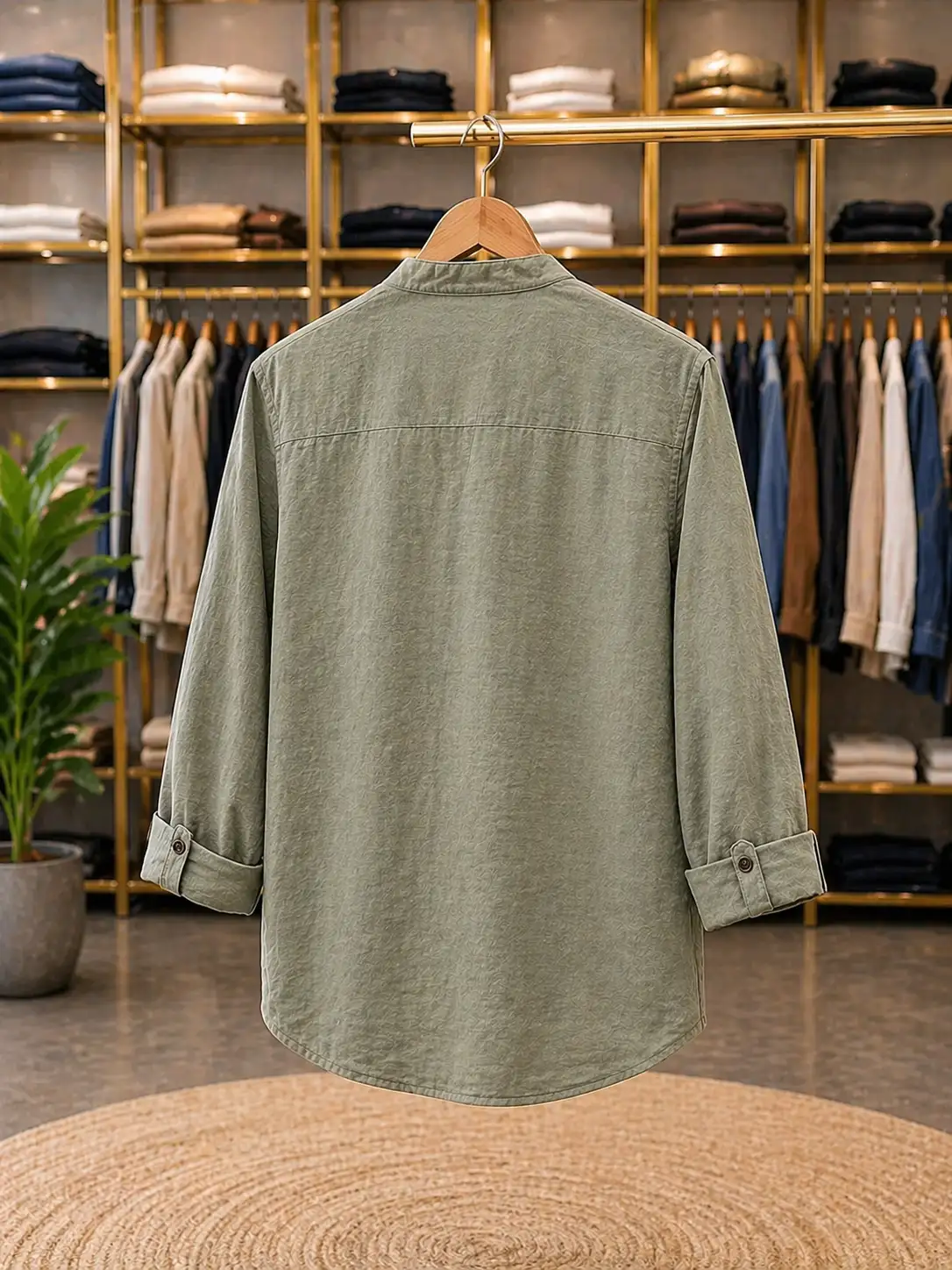 Men’s Stylish Lace-Up Henley T-Shirt – Olive Green Full Sleeve Casual Tee - Image 2