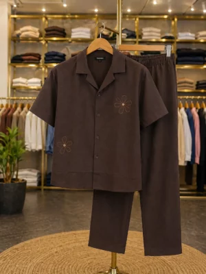 Men’s Smart Fit Co-Ord Set – Brown Shirt and Trouser Combo