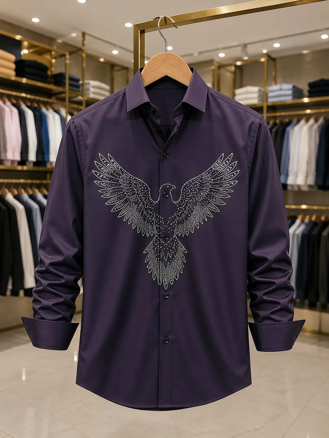 Men’s Premium Eagle Embroidery Shirt – Navy Blue Full Sleeve Shirt - Image 2