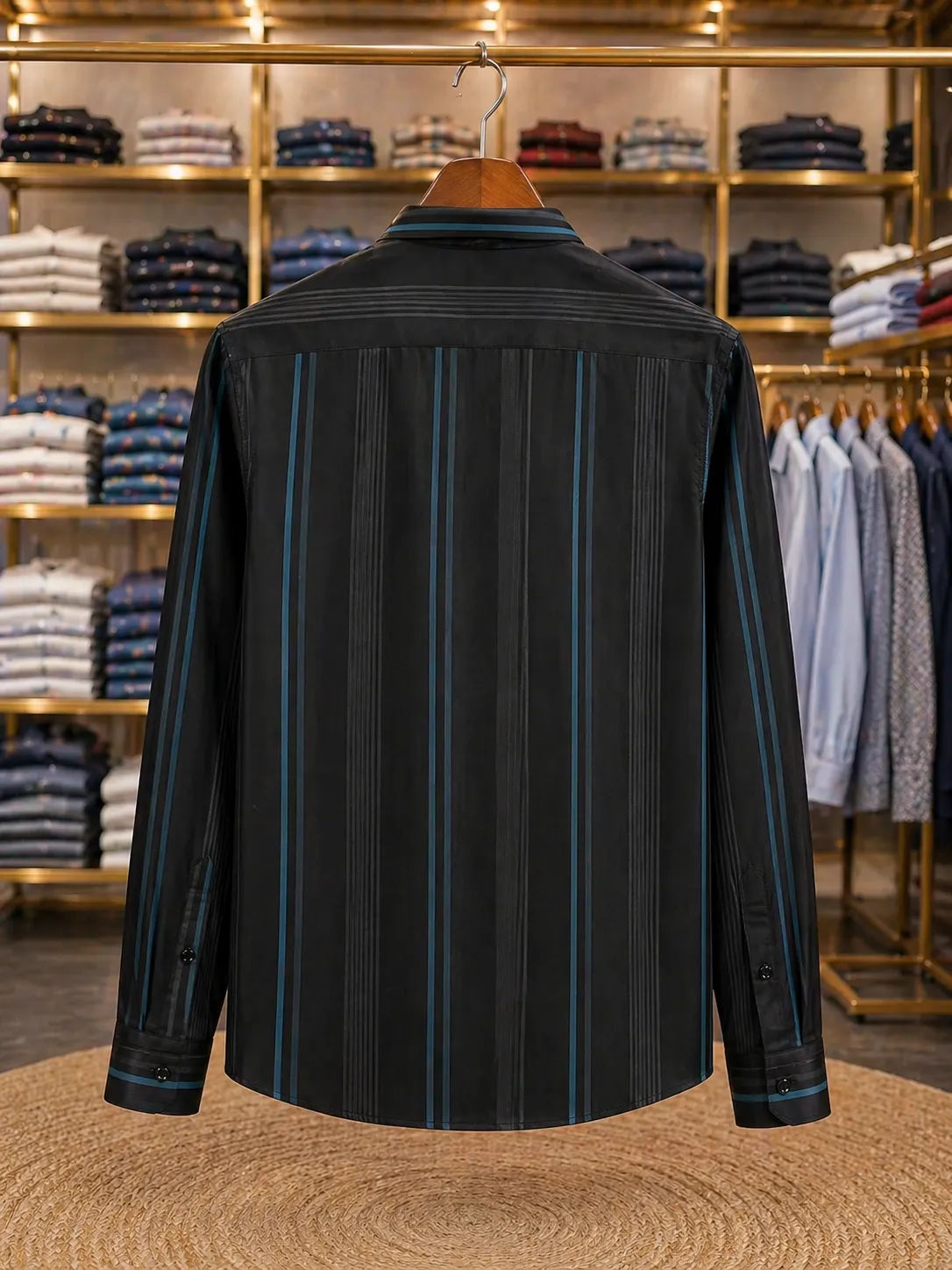 Black Blue Stripe Full Sleeve Party Wear Shirt for Men89 - Image 2