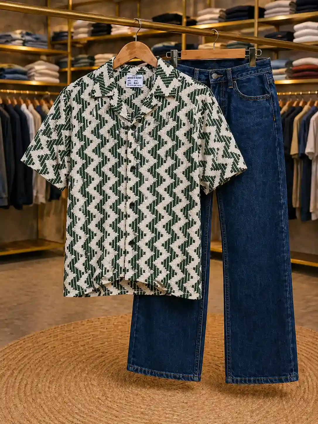 Men’s Cool Zig-Zag Pattern Shirt – Green White Half Sleeve Stylish Shirt
