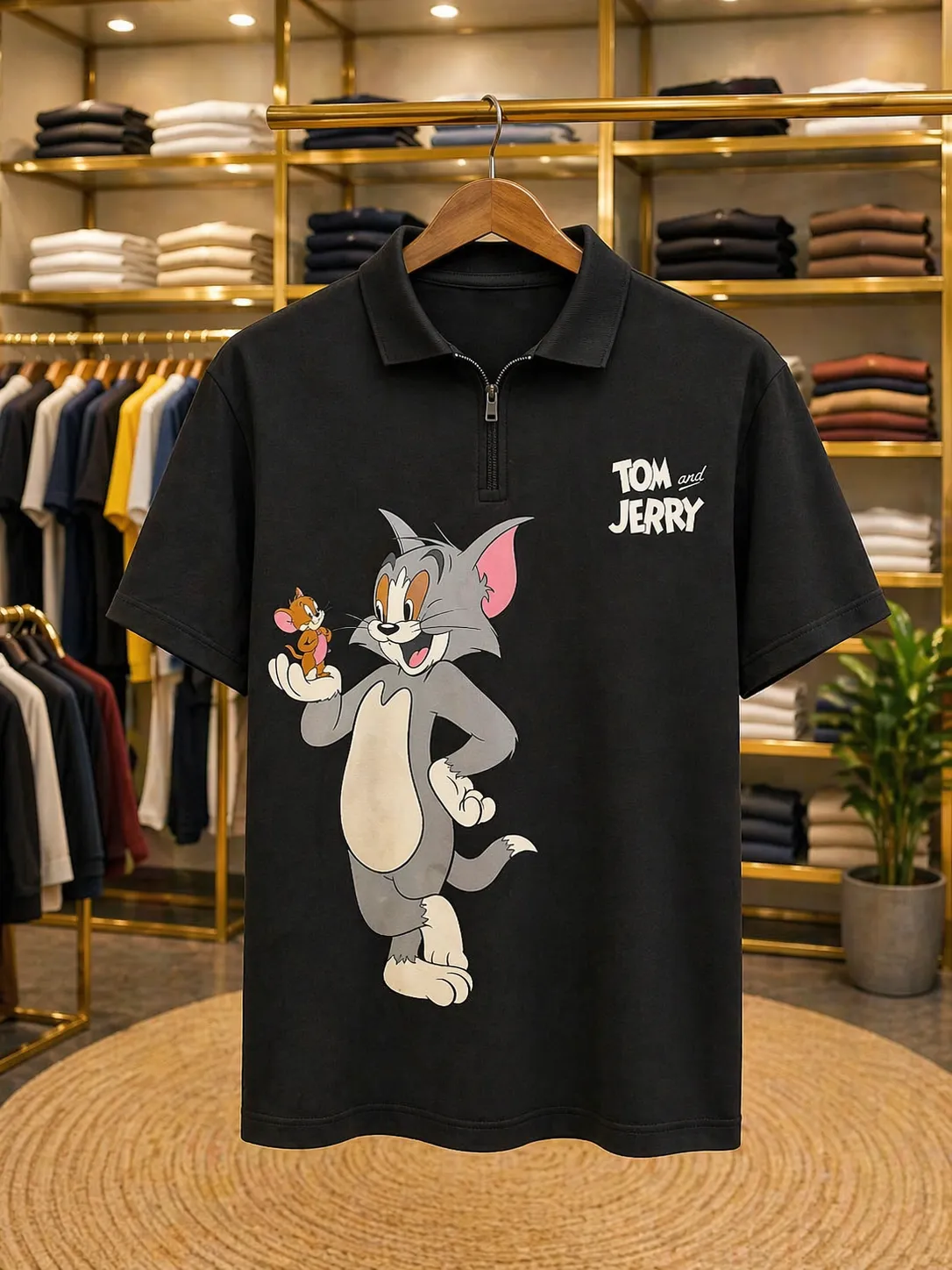 Men’s Collar Neck Polo T-Shirt – Brown Cartoon Print Tee - Image 2