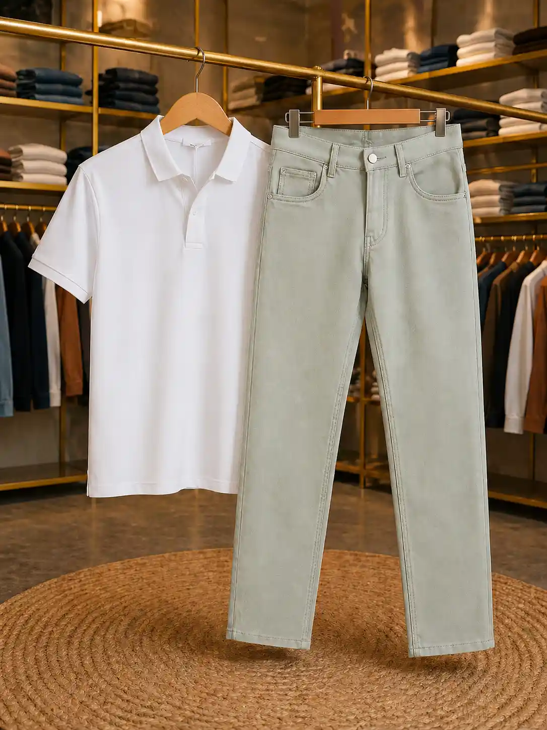 Men’s Casual Polo T-Shirt and Olive Green Trouser – Modern Wear Combo