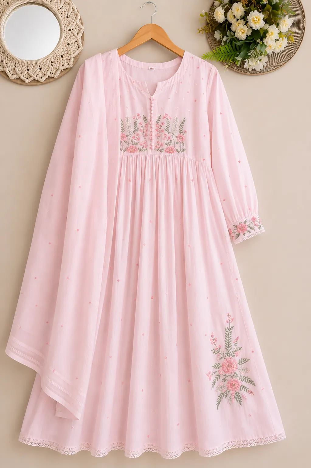 Women’s Floral Embroidered Anarkali Kurti Set - Image 2