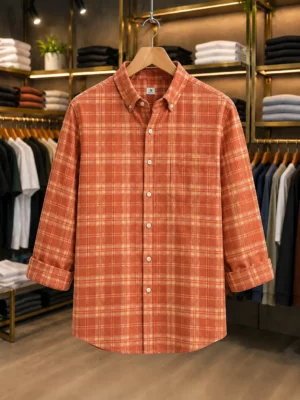 Men’s Premium Peach Checked Casual Shirt – Full Sleeve Smart Fit Wear