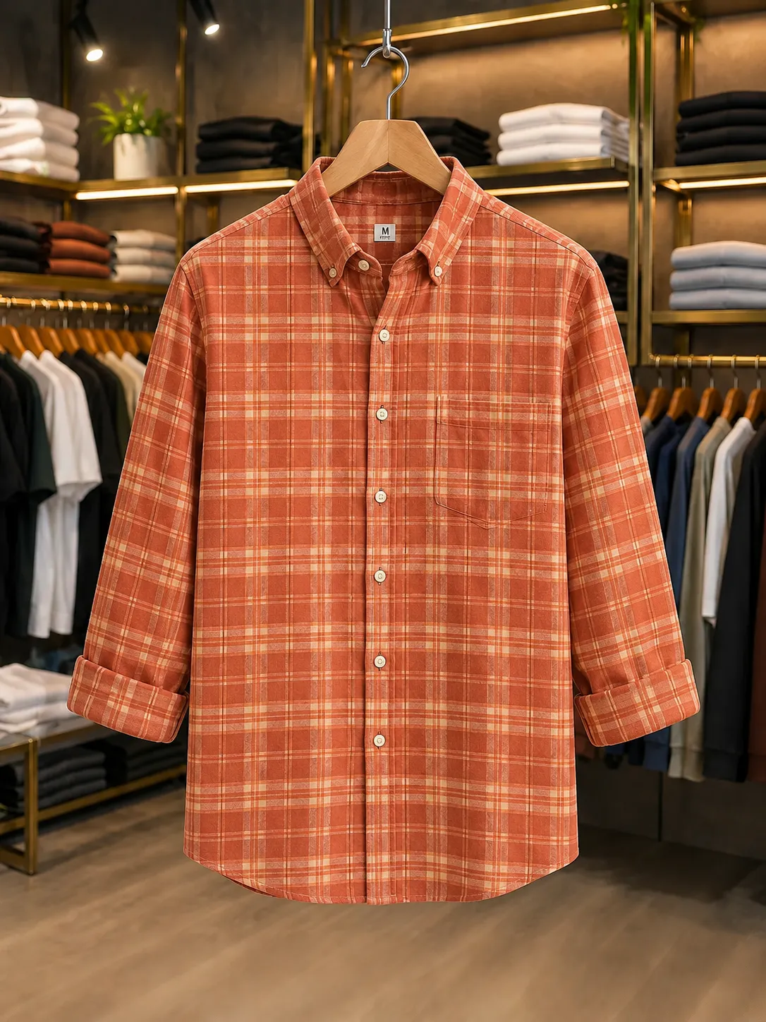 Men’s Premium Peach Checked Casual Shirt – Full Sleeve Smart Fit Wear