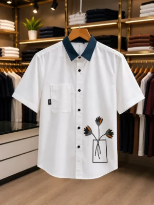 Men’s Premium White Floral Print Casual Shirt – Half Sleeve Smart Wear