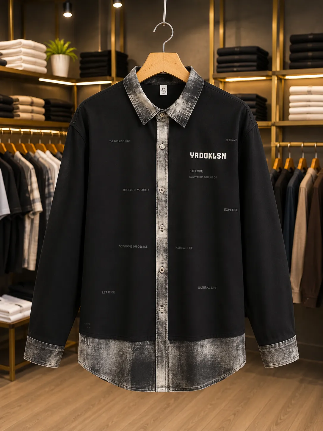 Men’s Premium Black Washed Printed Shirt – Full Sleeve Streetwear Style