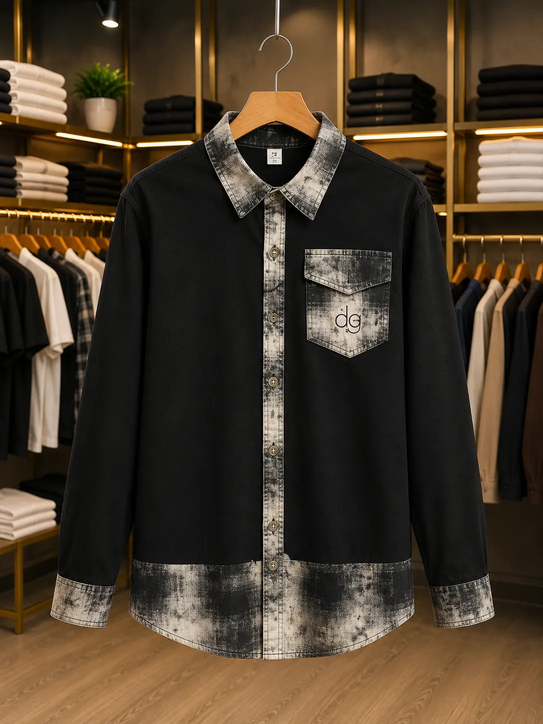 Men’s Premium Black Washed Printed Shirt – Full Sleeve Streetwear Style - Image 2