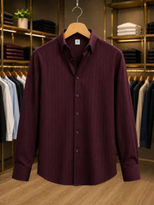 Men’s Premium Maroon Striped Formal Shirt – Full Sleeve Smart Casual Wear