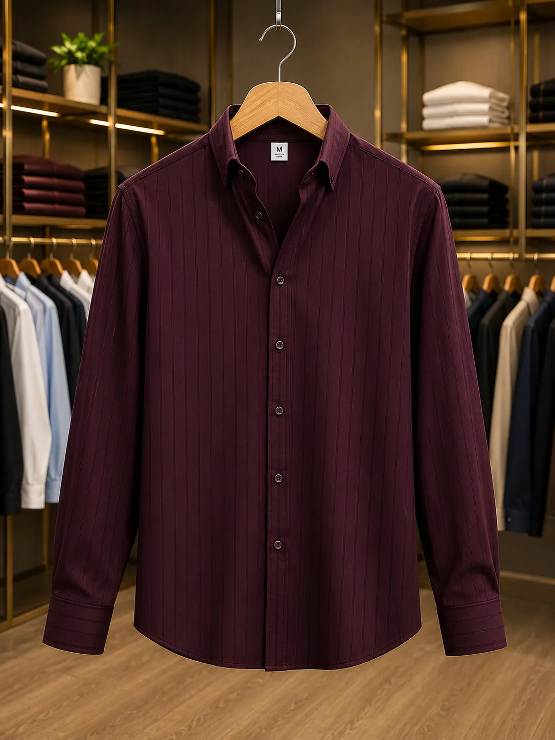 Men’s Premium Maroon Striped Formal Shirt – Full Sleeve Smart Casual Wear
