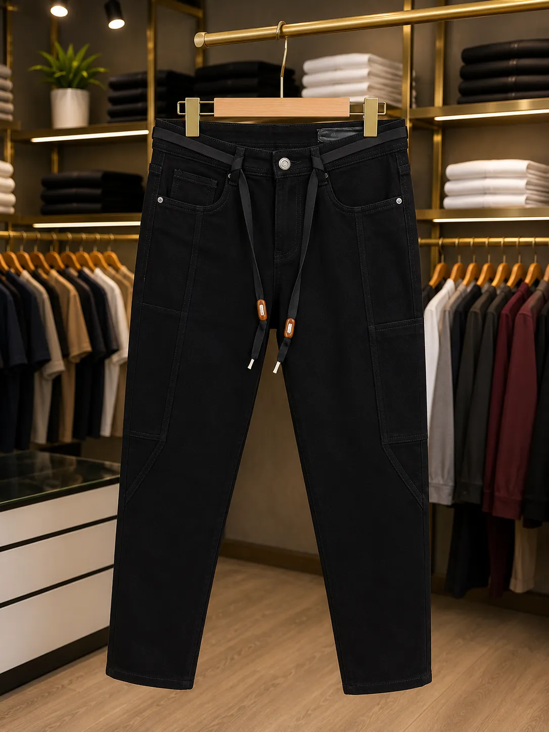 Men’s Premium Black Cargo Style Denim Jeans – Urban Streetwear Fit