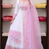 Women’s White & Pink Embroidered Anarkali Suit Set