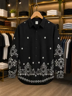 Men’s Modern Black Embroidered Full Sleeve Shirt96