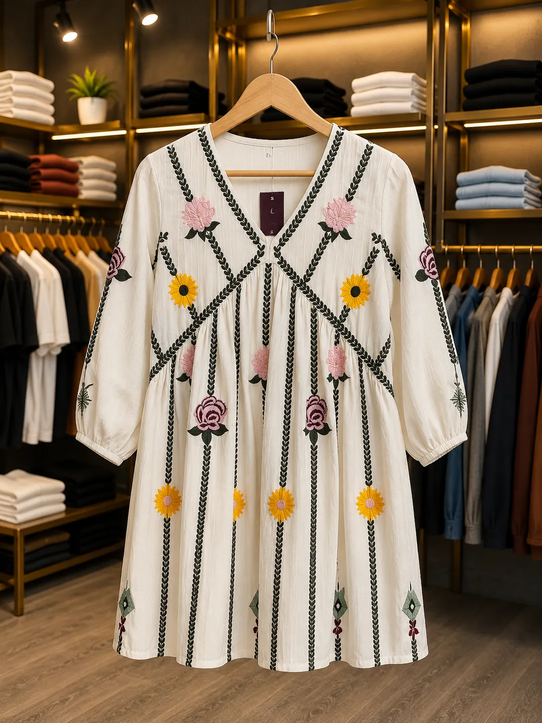 Women’s Casual Floral Embroidered Cotton Dress39 - Image 2