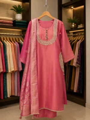 Women’s Luxury Ethnic Kurta Set with Jacquard Dupatta