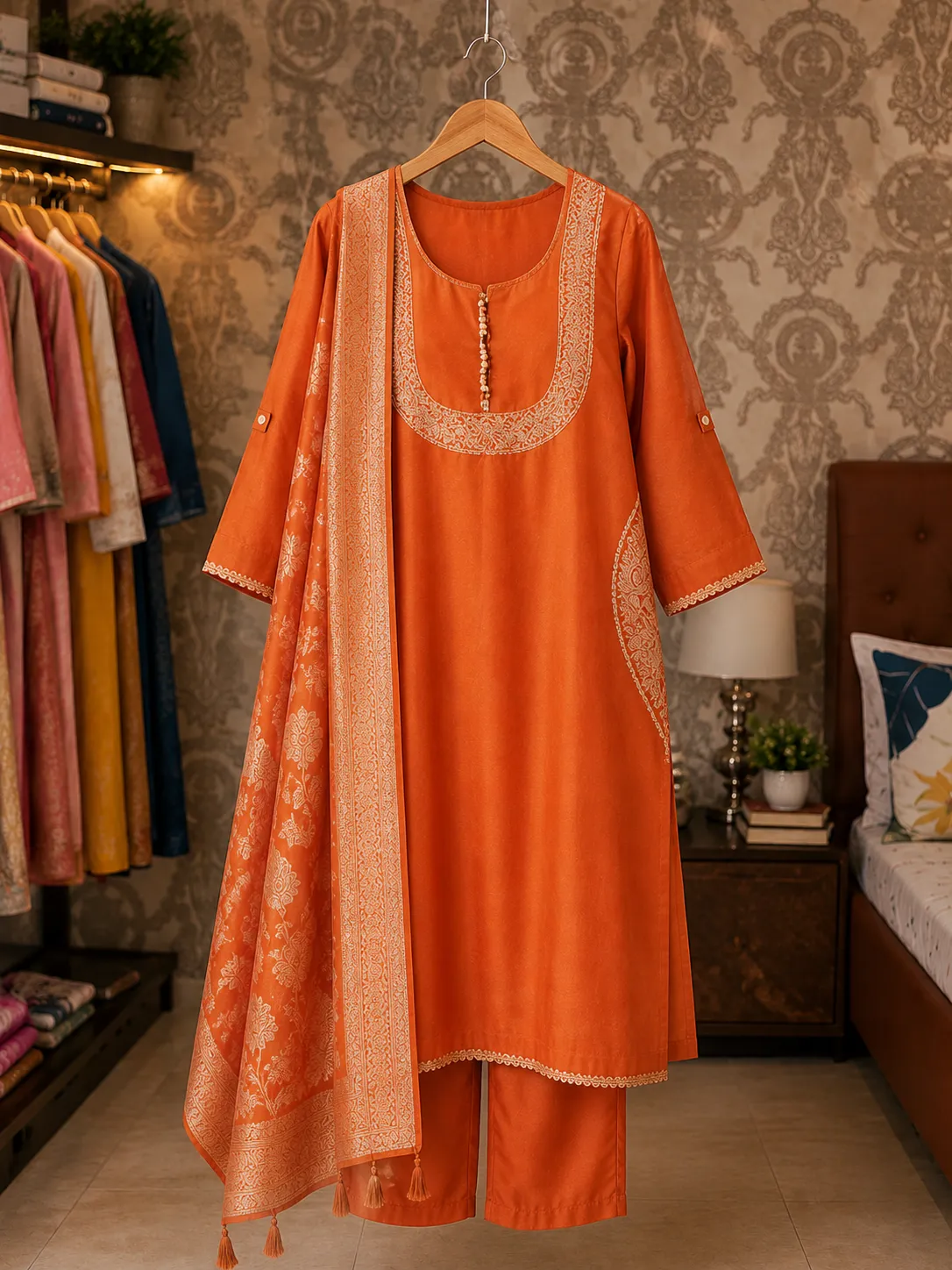 Women’s Luxury Ethnic Kurta Set with Jacquard Dupatta - Image 2